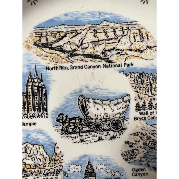 Vintage Utah Souvenir Plate With Grand Canyon & Landmarks - Picture 14 of 14